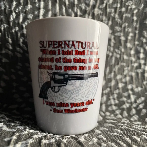 Supernatural Themed White Shot Glass - Picture 2 of 5